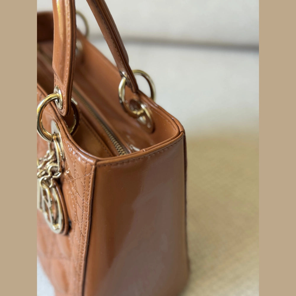 Christian Dior Caramel Patent Leather Medium Lady Dior Bag (Restored)