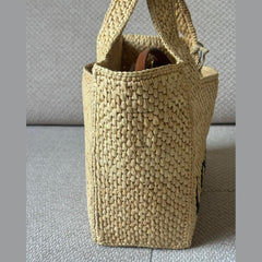 Loewe Raffia Small Font Tote with Crossbody Strap