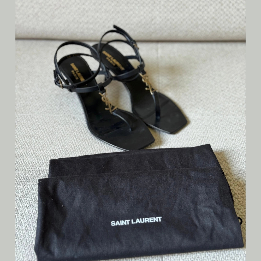 Saint Laurent Black Cassandra Sandals - Size 37.5