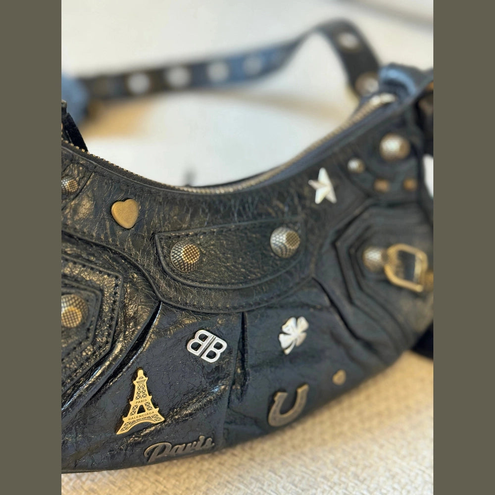 Balenciaga Le Cagole XS Shoulder Bag in Black Arena Lambskin with Charms
