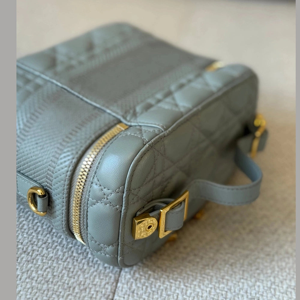 Christian Dior Small Vanity Case in Gray Cannage Calfskin Leather