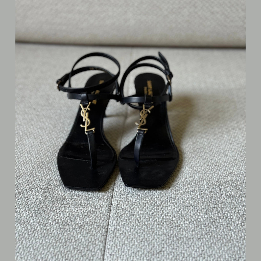 Saint Laurent Black Cassandra Sandals - Size 37.5