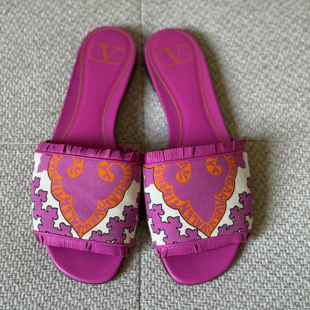 Valentino Pink Fringe Limited Edition Flat Sandals - Size 37