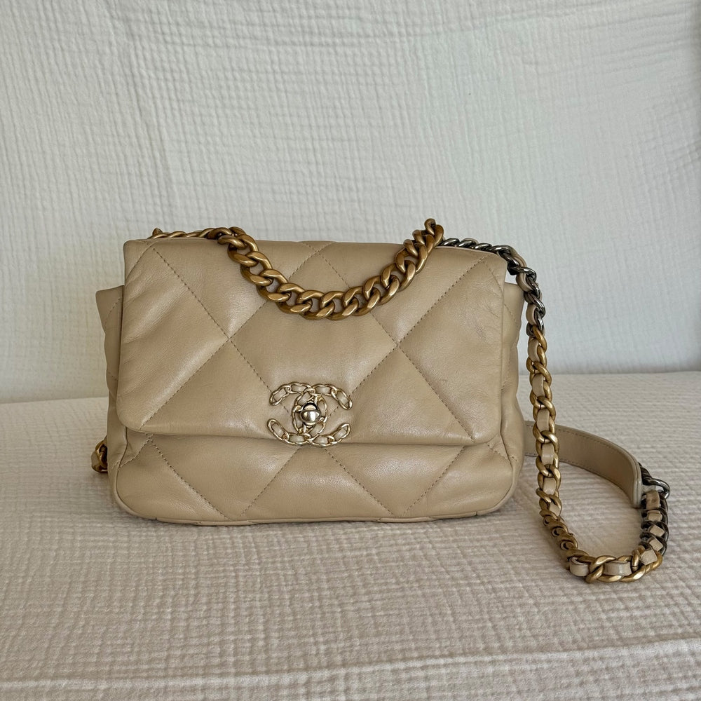 Chanel Beige Small Chanel 19 Shoulder Bag