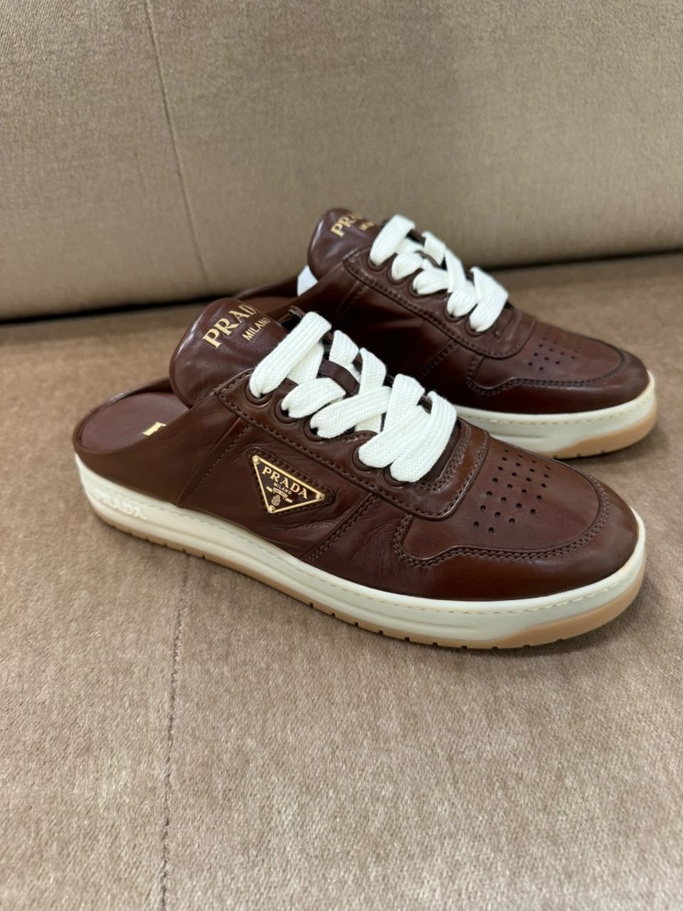 Prada Brown Leather Backless Sneakers - Size 37