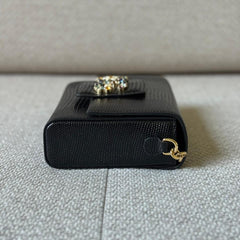 Dolce & Gabbana Millennials Lizard Leather Crossbody with Rhinestone-Embellished DG Logo