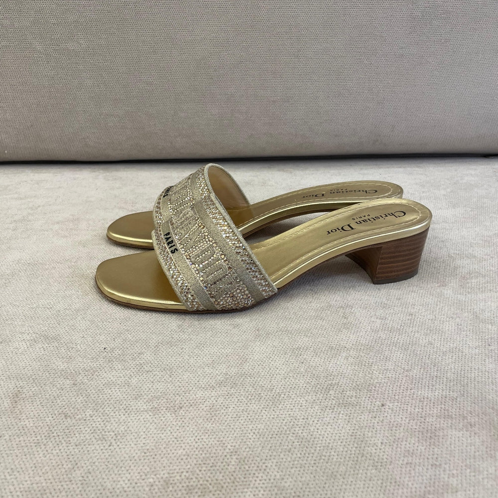 Christian Dior Black & Gold Dway Low Heel Slides - Size 38.5