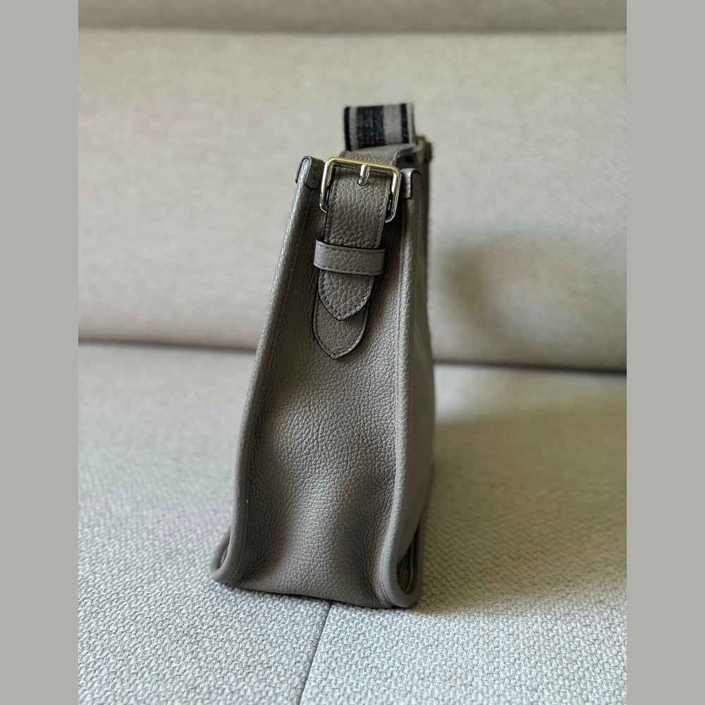 Prada Grey Leather Messenger Bag with Canvas Strap