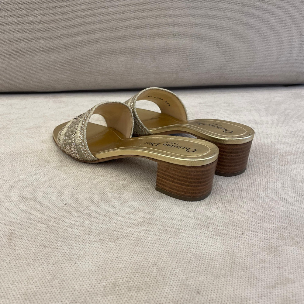 Christian Dior Black & Gold Dway Low Heel Slides - Size 38.5