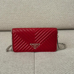 Prada Diagramme Red Quilted Wallet on Chain