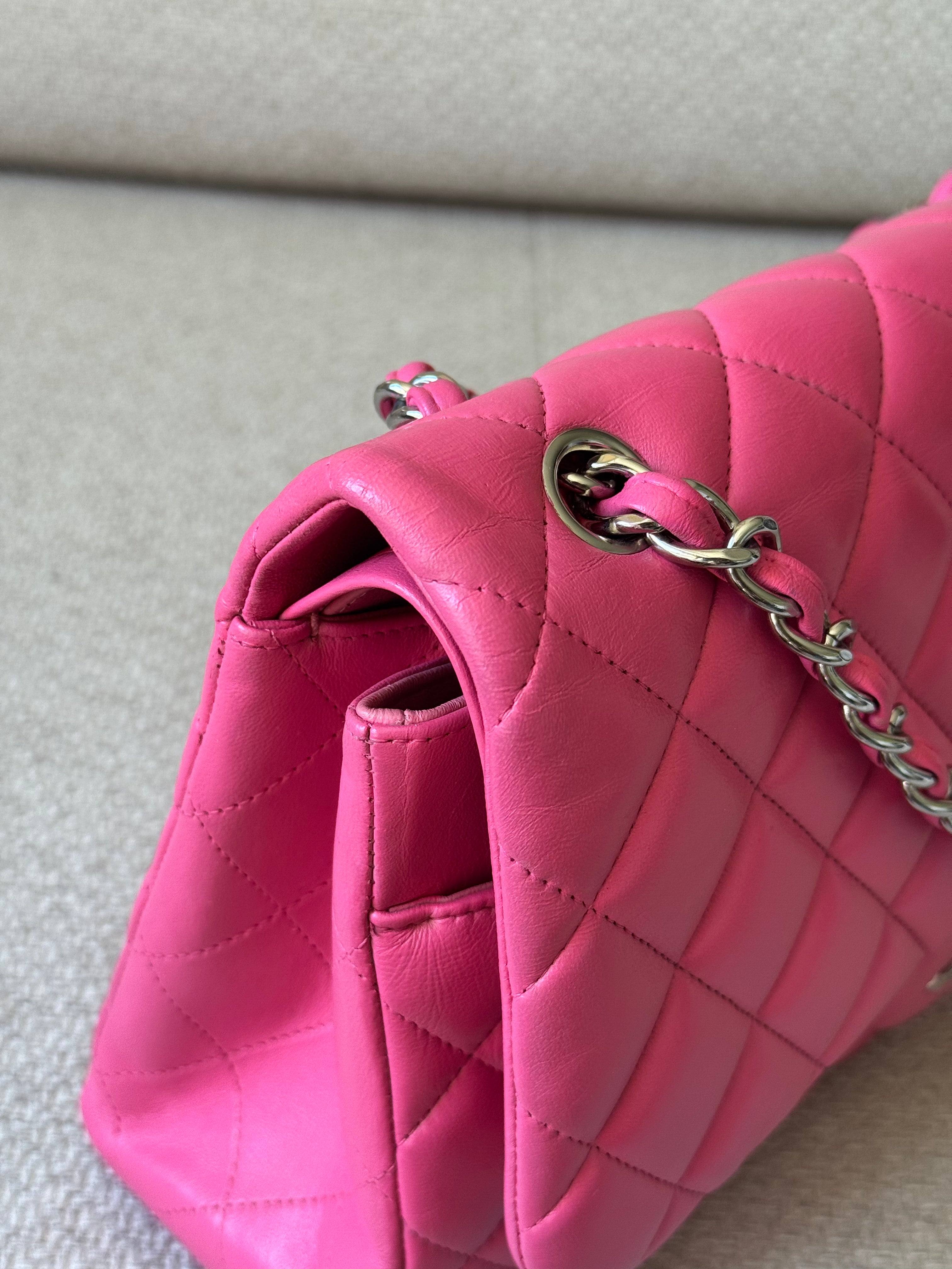 Chanel Quilted Lambskin Leather Pink Jumbo Double Flap Bag (Restored)
