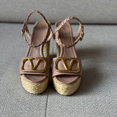 Valentino Garavani Pink Nude VLogo Raffia Platform Sandals – Size 37.5
