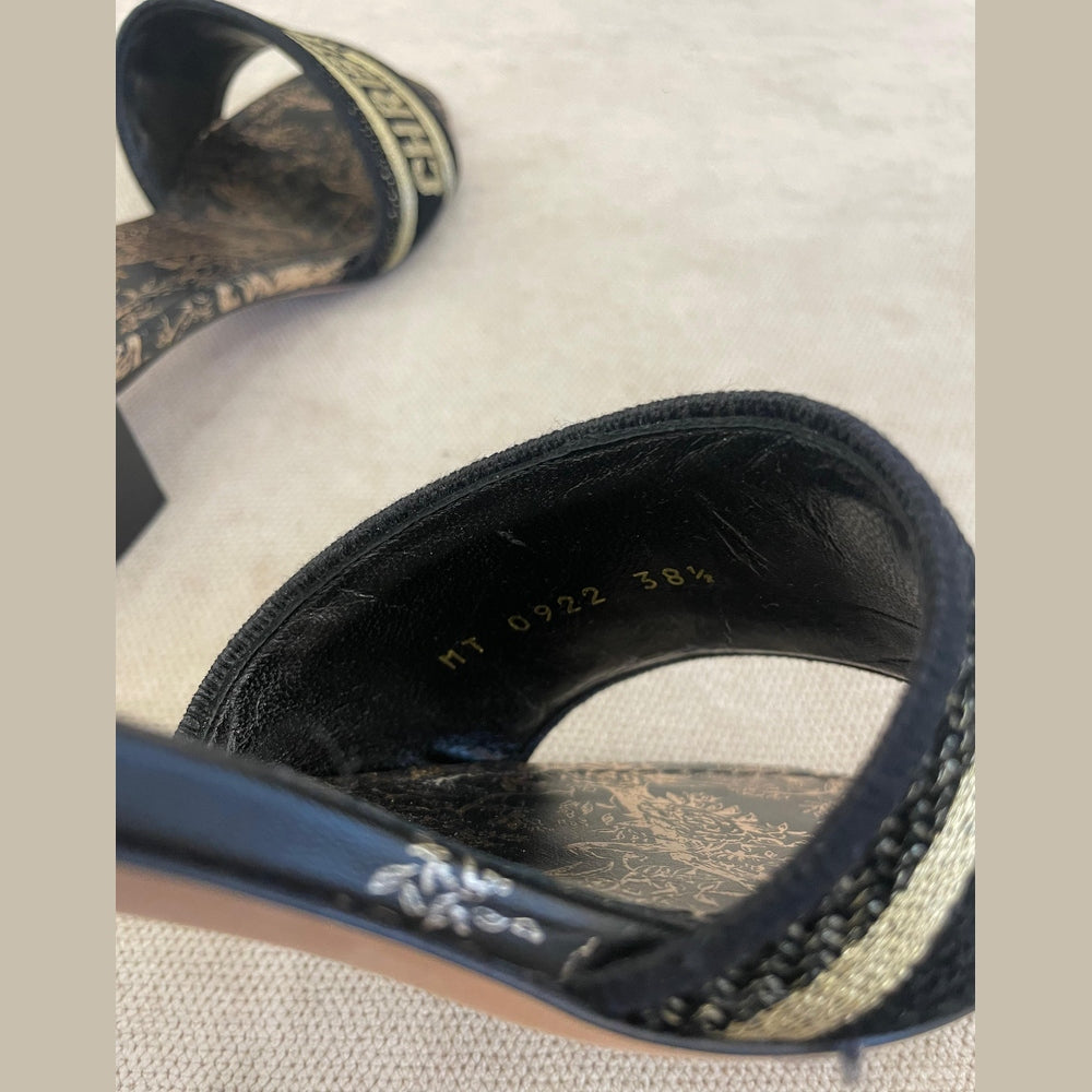 Christian Dior Black & Gold Dway Low Heel Slides - Size 38.5