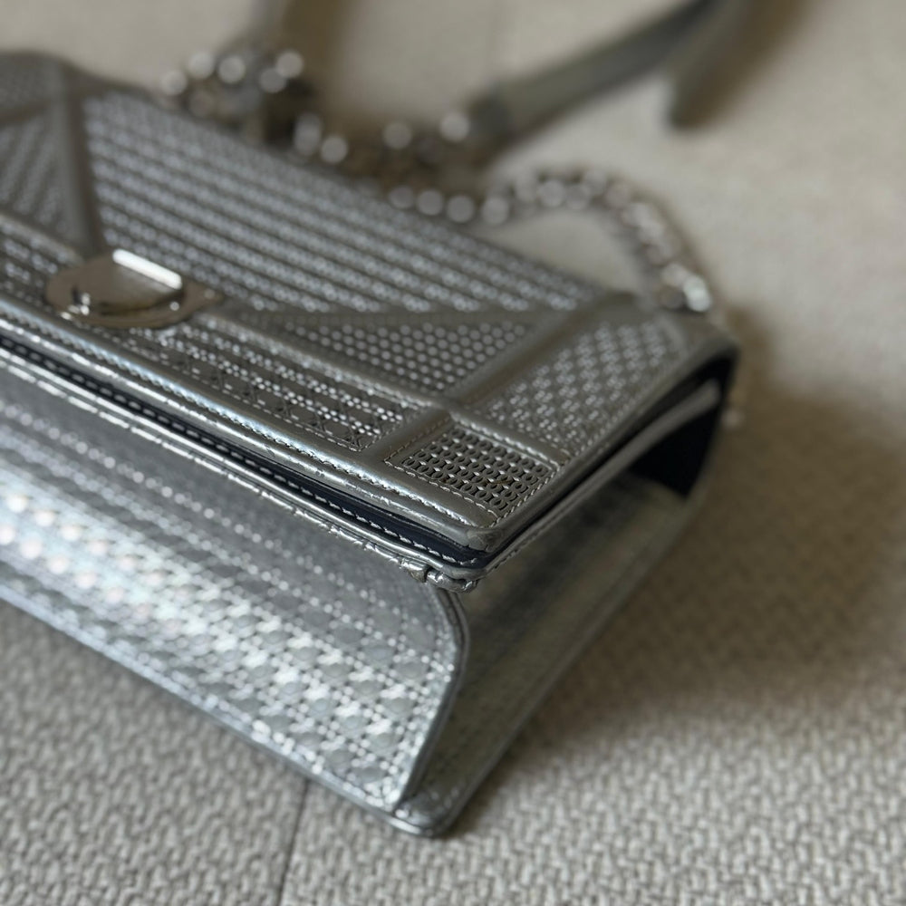 Christian Dior Microcannage Silver Diorama Shoulder Bag