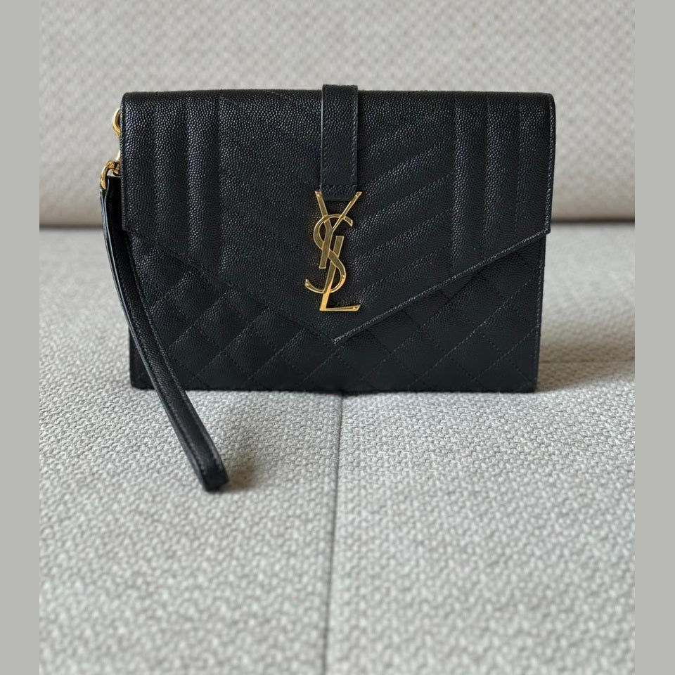 Saint Laurent Envelope Matelassé Leather Clutch