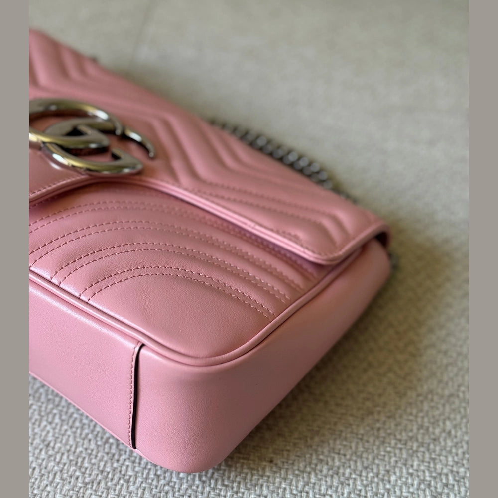 Gucci GG Marmont Medium Pink Leather with Silver Hardware