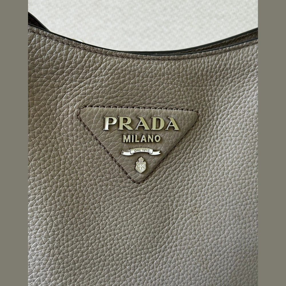 Prada Grey Leather Messenger Bag with Canvas Strap